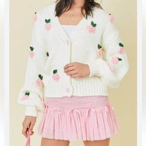 MaiNSTrip Chunky Knit Floral 3D Open Front‎ Cardigan size S